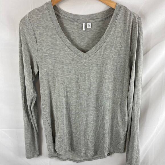 Nordstrom Heather Grey V Neck Long Sleeve Shirt S - Picture 2 of 5